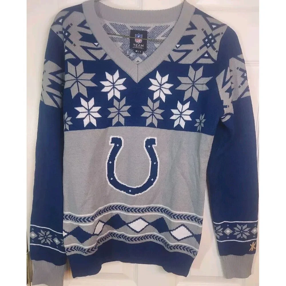 NFL Licensed Men's Indianapolis Colts Navy Blue/Gray ‎ Sweater V Neck S